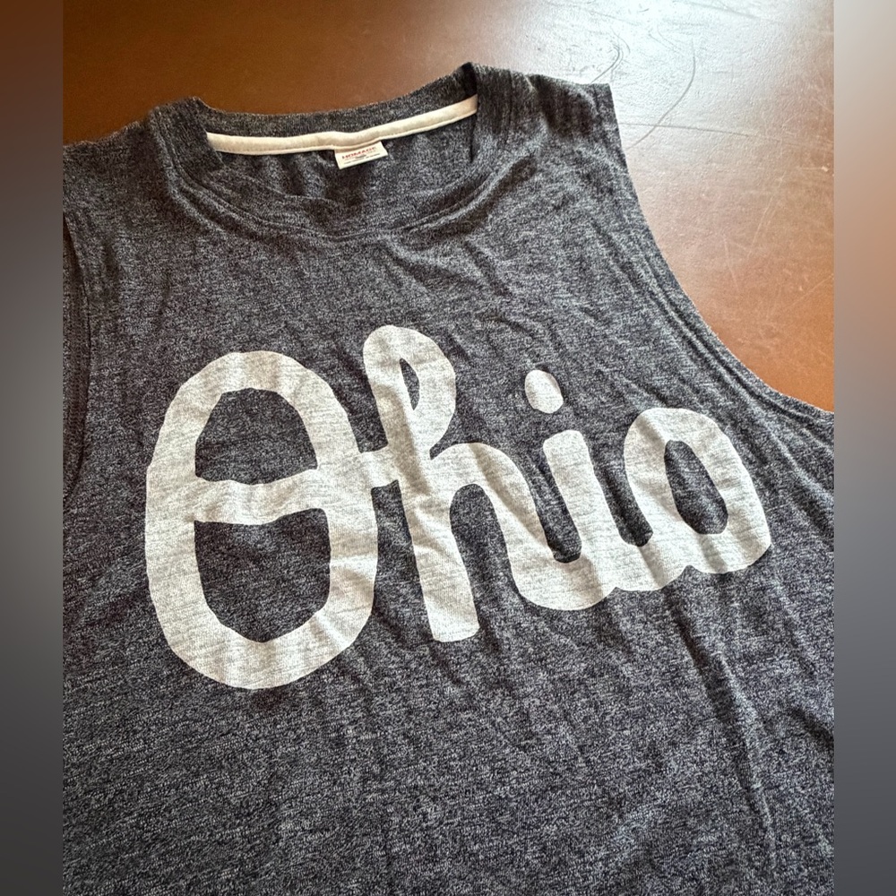 Homage Women’s Script Ohio Sleeveless Muscle Tank - Charcoal Gray - Picture 2 of 4